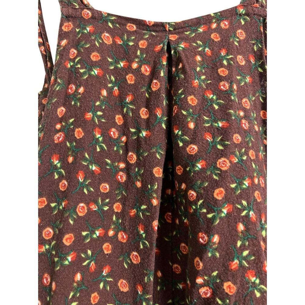 Floral Overall Jumpsuit Womens Large Brown Sleeveless Square Neck Pockets Boho - Picture 8 of 9